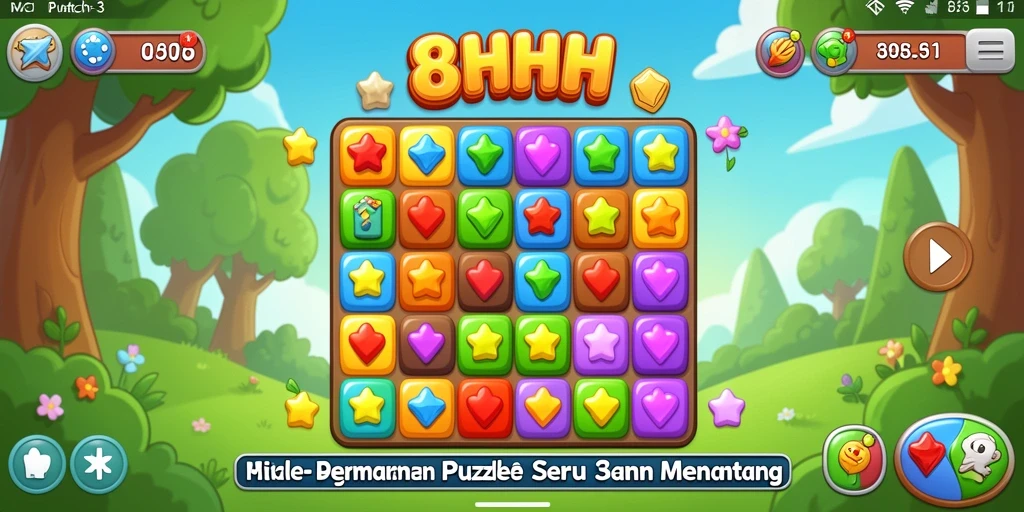 Antarmuka menarik dan penuh warna dari game Puzzle Match-3.