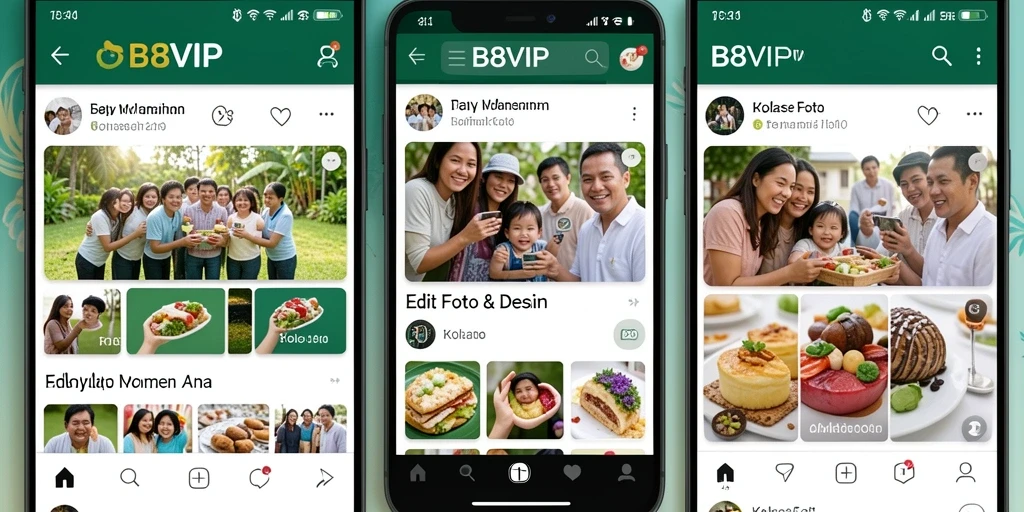 Antarmuka aplikasi B8VIP yang intuitif untuk kolase foto.