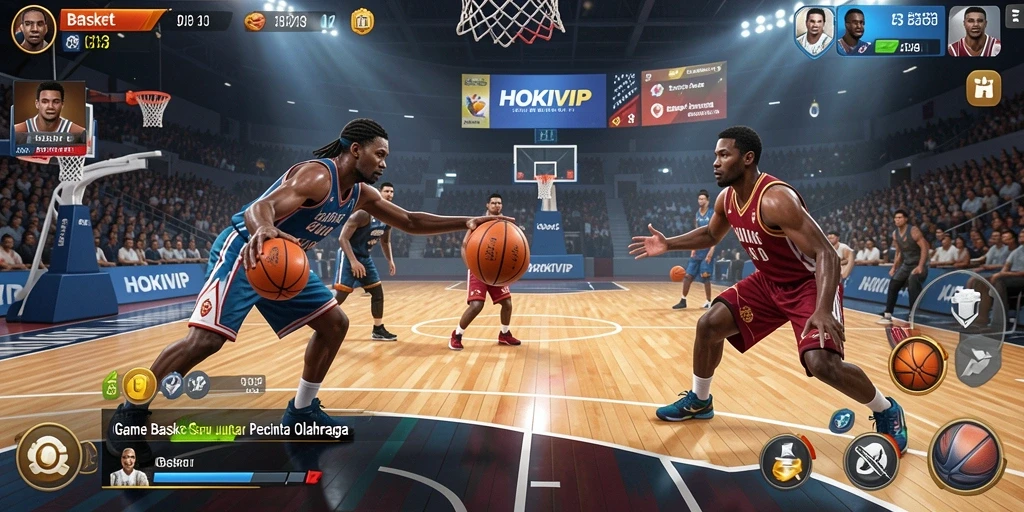 Antarmuka HOKIVIP yang menampilkan aksi seru permainan basket.