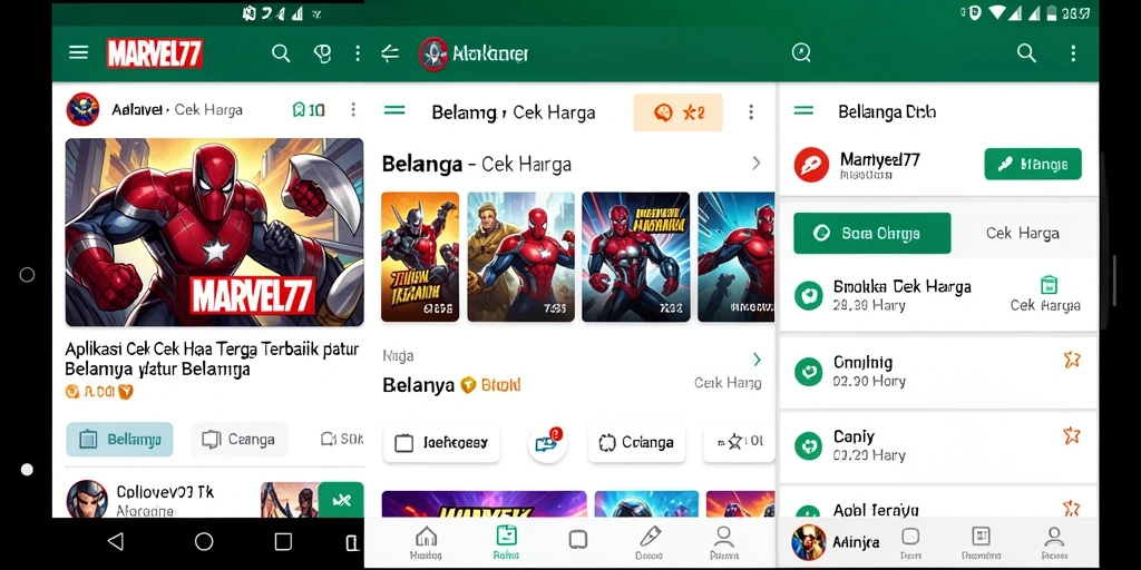 Antarmuka pengguna MARVEL77 yang memudahkan cek harga dengan cepat.