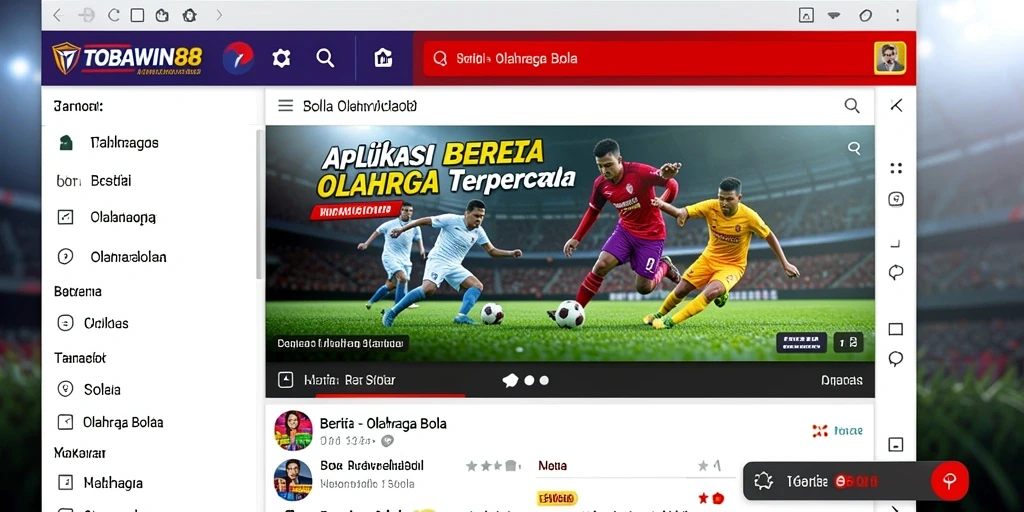 Antarmuka TOBAWIN88 menampilkan berita dan statistik Olahraga Bola terbaru.